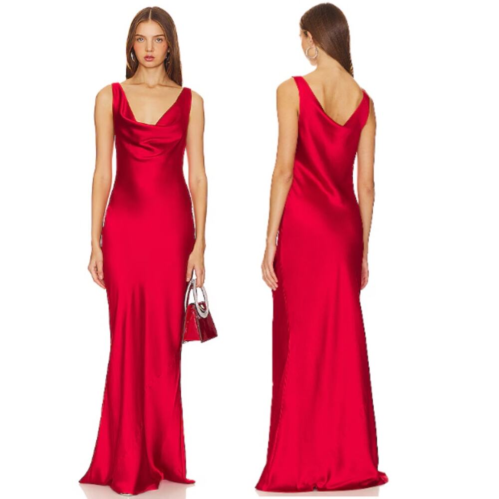 NWT Norma Kamali Deep Drape Neck Gown Tiger Red Women's Size XS / 34 - SEE PICS